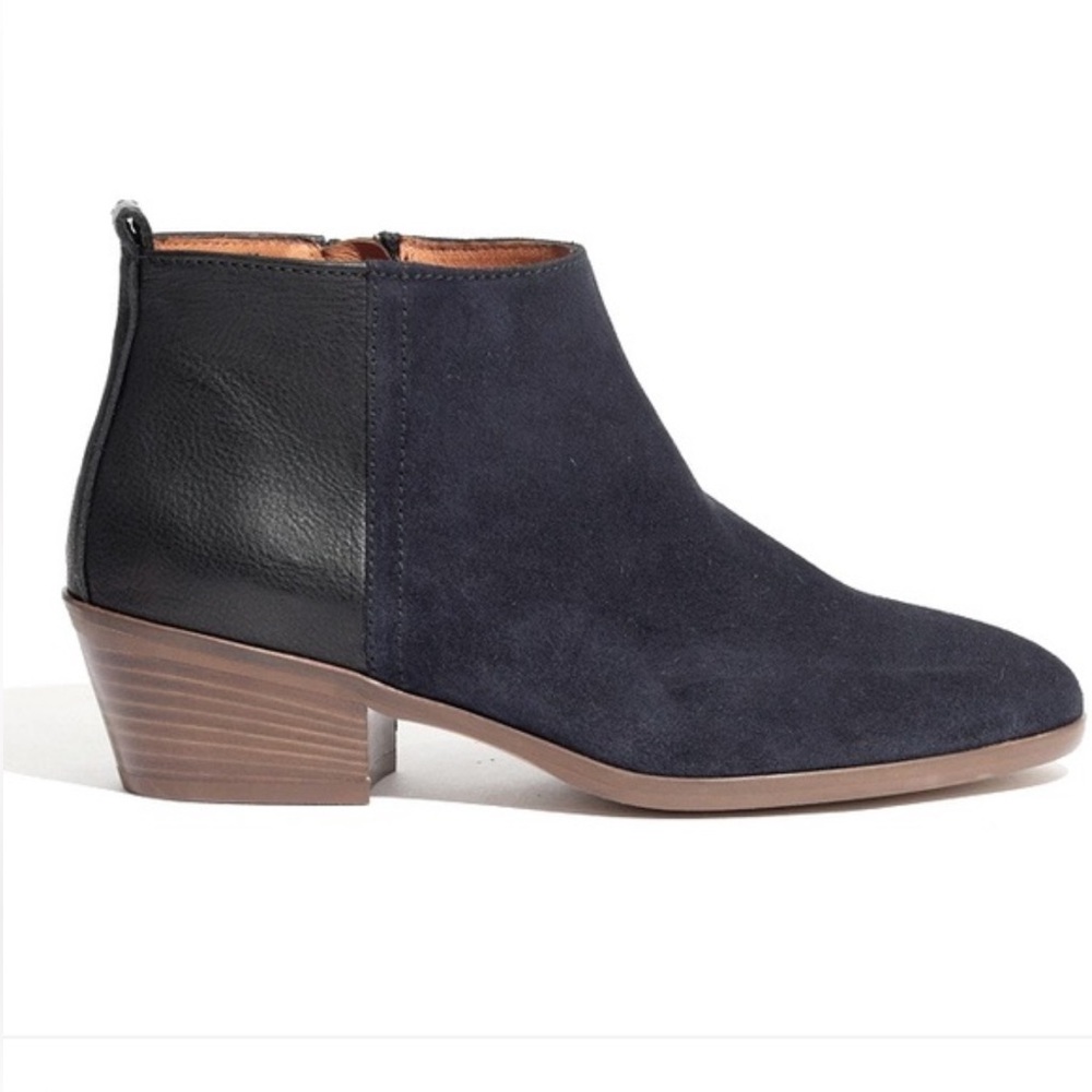 MADEWELL Charley Black Leather & Blue Suede Colorblock Ankle Boots w/ Side Zip